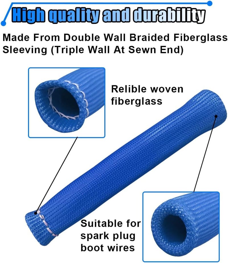 BDZMC 8PCS Spark Plug Wire Heat Shield Sleeve, 1500° Spark Plug Wire Cover Wrap for SBC BBC 350 454, 6 Inch Spark Plug Boot Protector Sleeve, Universal Sleeve Cover Replacement for Most Cars (Blue) - Image 3